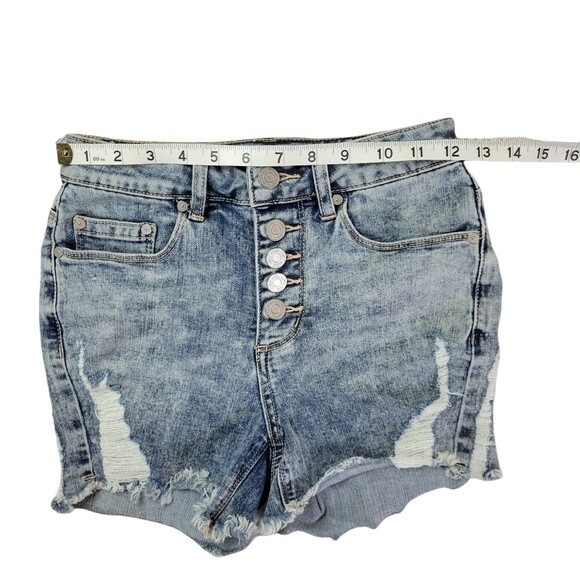 Indigo Rein Button Fly Distressed Jean Shorts, Size 1 / 24, Good Used Condition - Picture 5 of 9